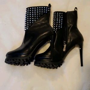 Fashion Nova silver spiked black heel boots